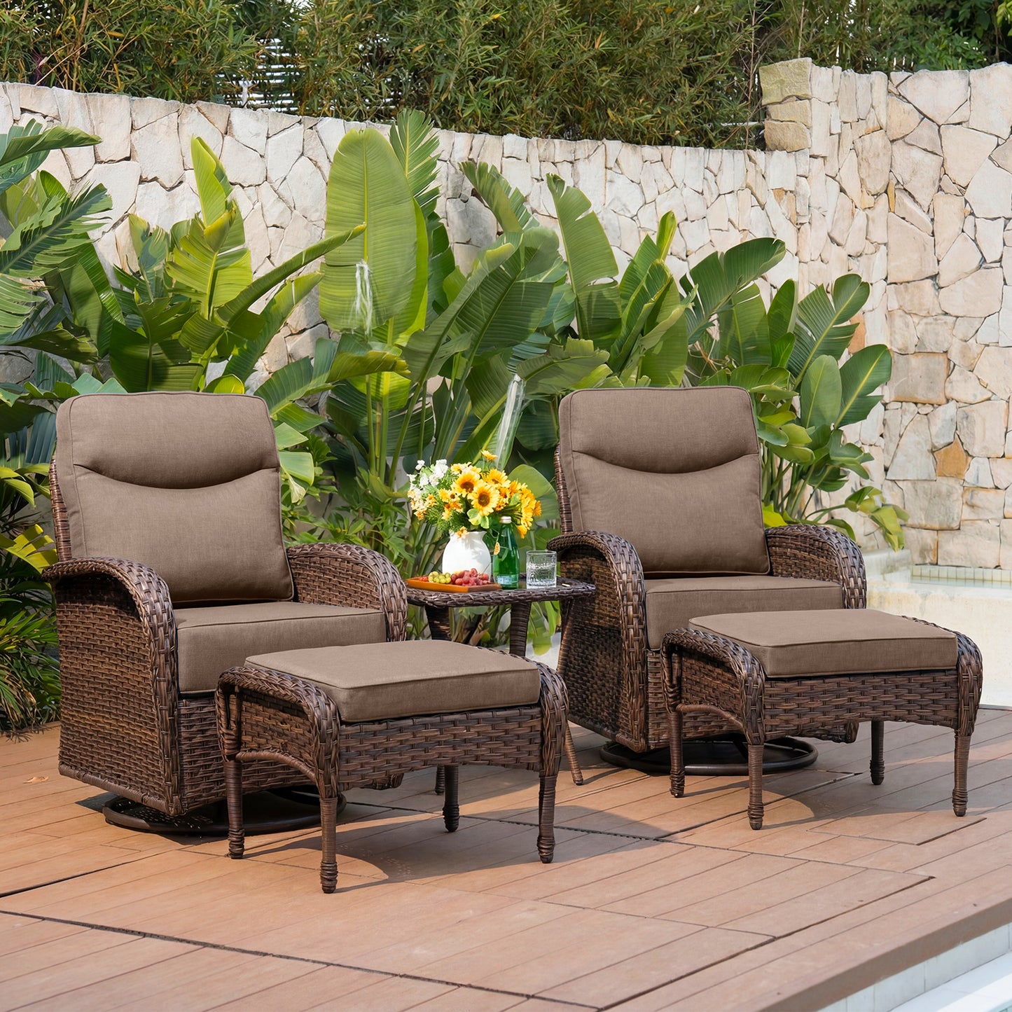 Upgraded 6“ Cushion Luxury 5 Pieces Patio Furniture Set with Ottomans