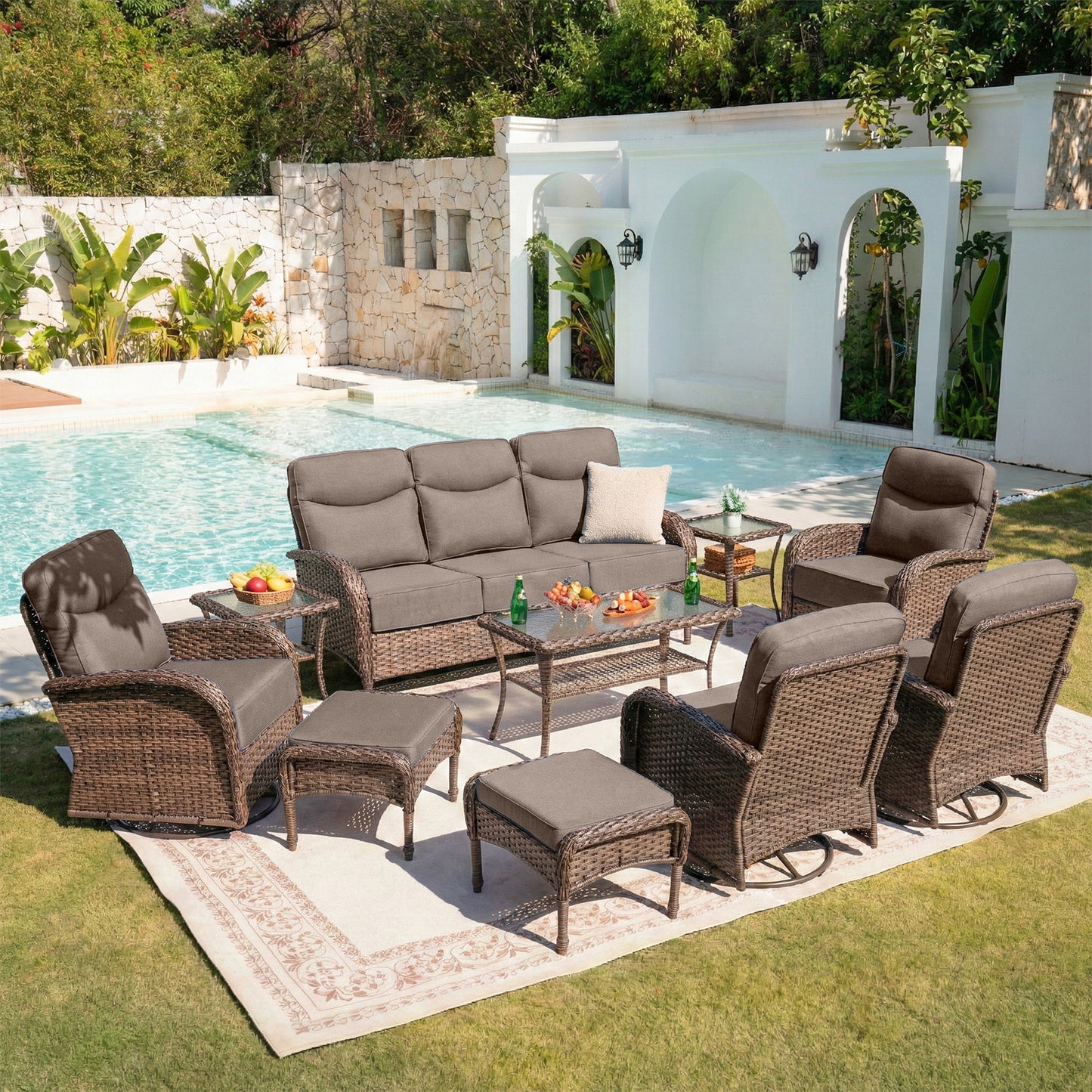 Upgraded 6“ Cushion Luxury 10 Piece Patio Furniture Set