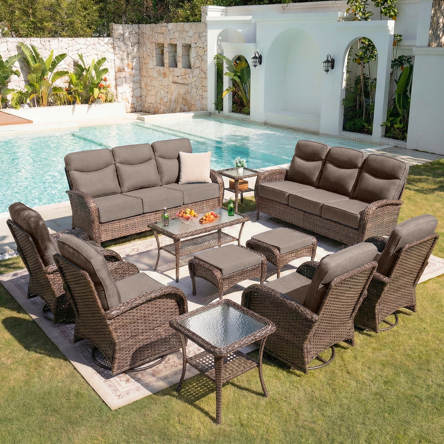 Upgraded 6“ Cushion Luxury 11 Piece Patio Furniture Set
