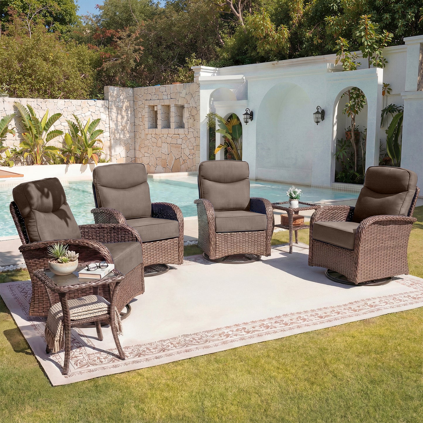 Upgraded 6“ Cushion Luxury 6 Pieces Patio Furniture Set with Side Table
