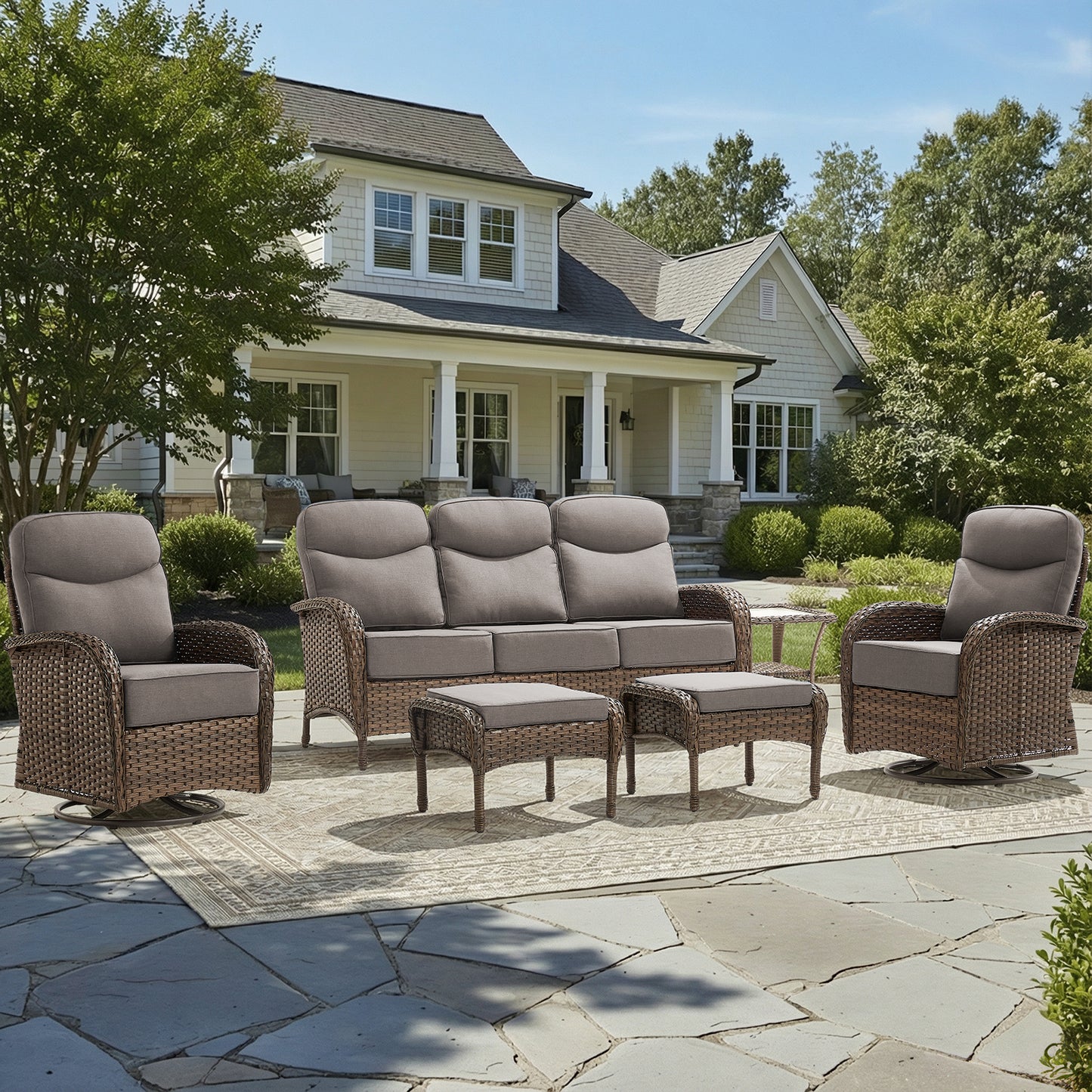 Upgraded 6“ Cushion Luxury 6 Piece Patio Furniture Set