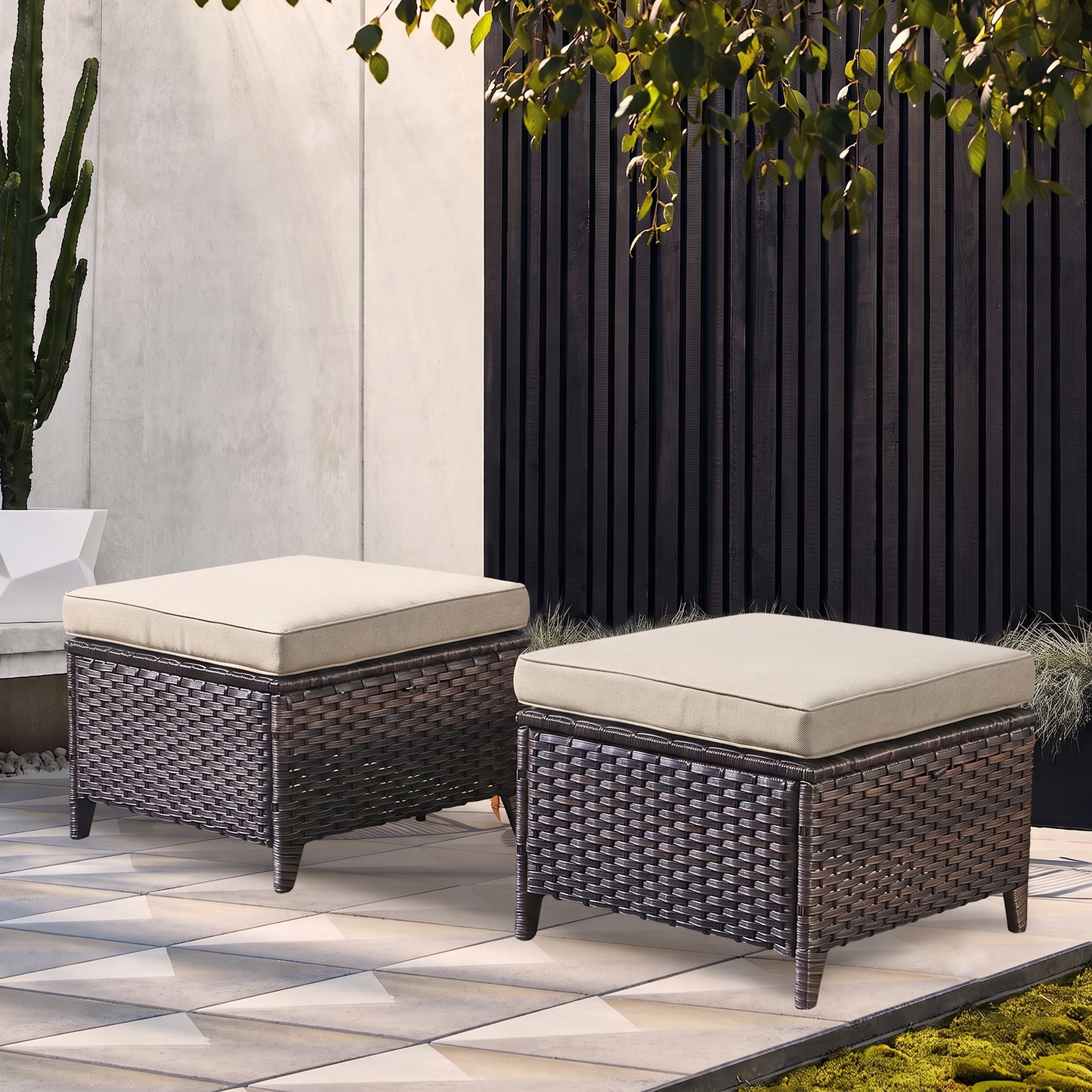Outdoor Furniture Ottoman Set of 2 Patio Seating Footstool
