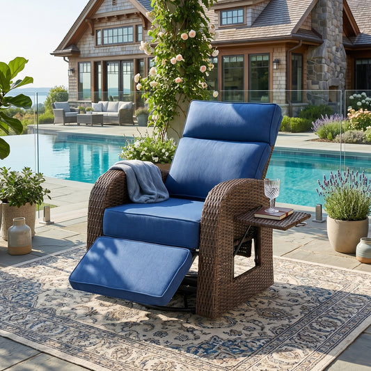 Outdoor Recliner Chair Extendable Ottoman & Foldable Table