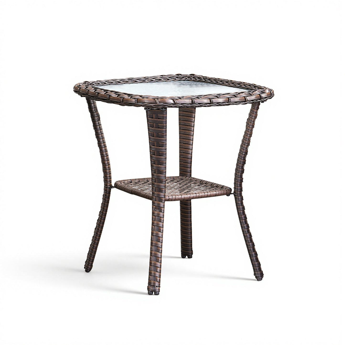Outdoor Wicker Patio Side Table with Double Storage