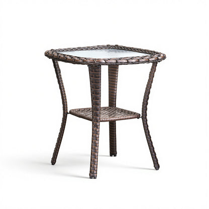 Outdoor Wicker Patio Side Table with Double Storage