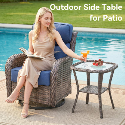Outdoor Wicker Patio Side Table with Double Storage