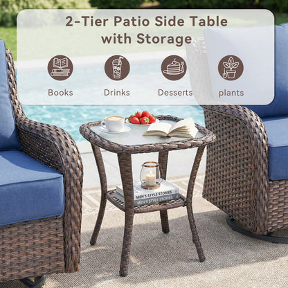 Outdoor Wicker Patio Side Table with Double Storage