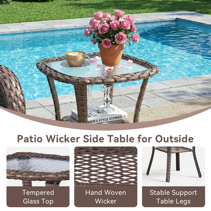 Outdoor Wicker Patio Side Table with Double Storage