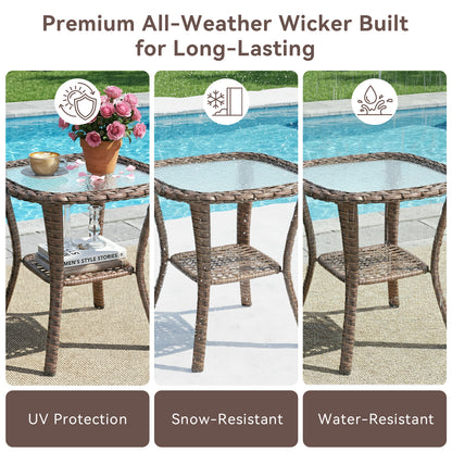 Outdoor Wicker Patio Side Table with Double Storage