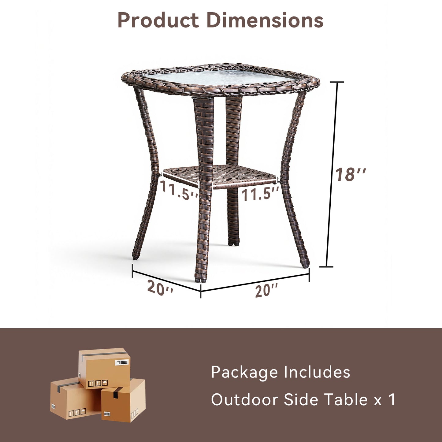 Outdoor Wicker Patio Side Table with Double Storage