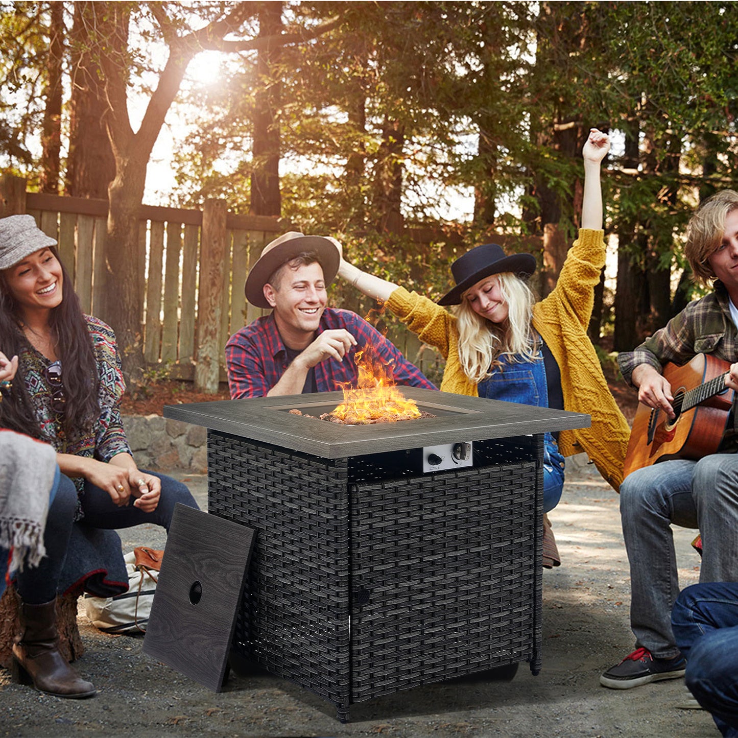 Outdoor 50000 BTU Propane Wicker Fire Pit Table