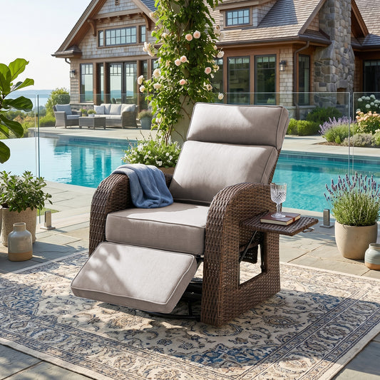 Outdoor Recliner Chair Extendable Ottoman & Foldable Table