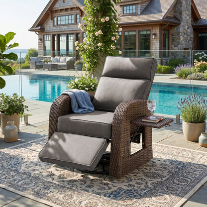 Outdoor Recliner Chair Extendable Ottoman & Foldable Table