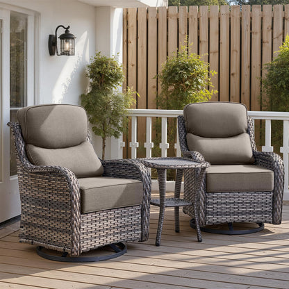 Luxury 6" Thick Cushioned Outdoor Swivel Rocker Patio Chairs with Side Table