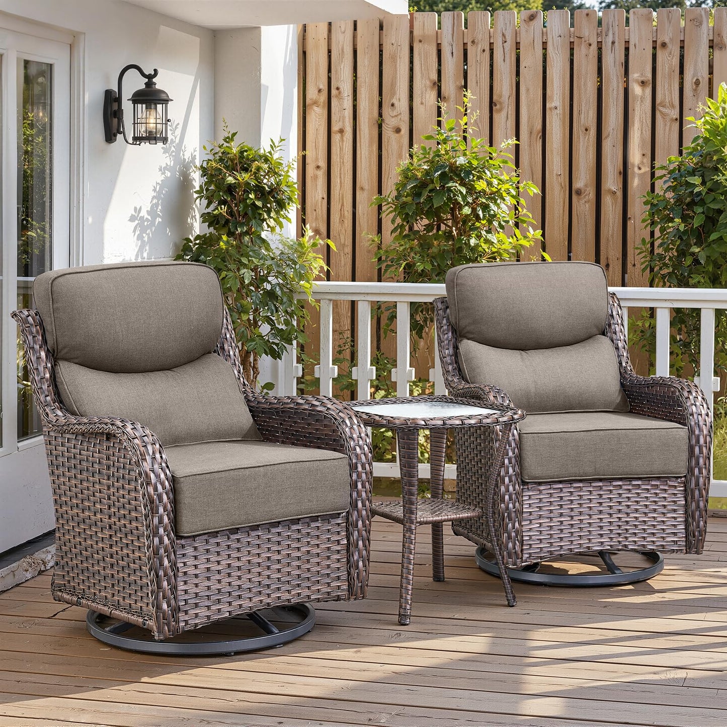Luxury 6" Thick Cushioned Outdoor Swivel Rocker Patio Chairs with Side Table
