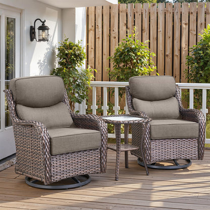 Luxury 6" Thick Cushioned Outdoor Swivel Rocker Patio Chairs with Side Table