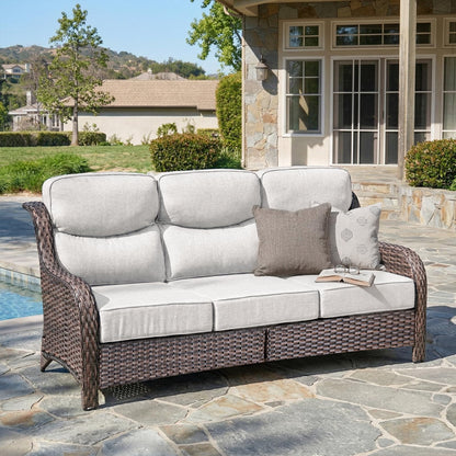 Luxury 6" Thick Cushioned PE Wicker 3-Seater Outdoor Couch