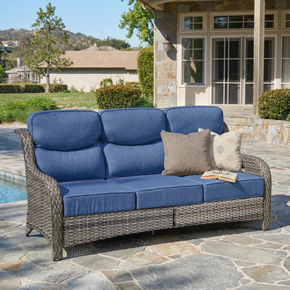 Luxury 6" Thick Cushioned PE Wicker 3-Seater Outdoor Couch