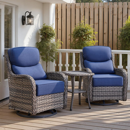 Luxury 6" Thick Cushioned Outdoor Swivel Rocker Patio Chairs with Side Table