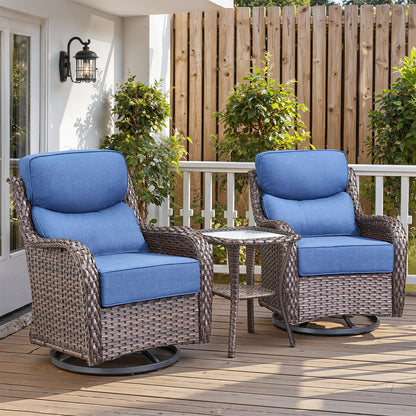 Luxury 6" Thick Cushioned Outdoor Swivel Rocker Patio Chairs with Side Table