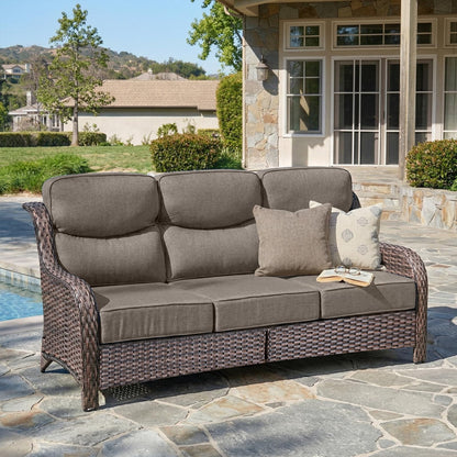 Luxury 6" Thick Cushioned PE Wicker 3-Seater Outdoor Couch