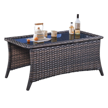 Outdoor Coffee Table with Tempered Glass Top
