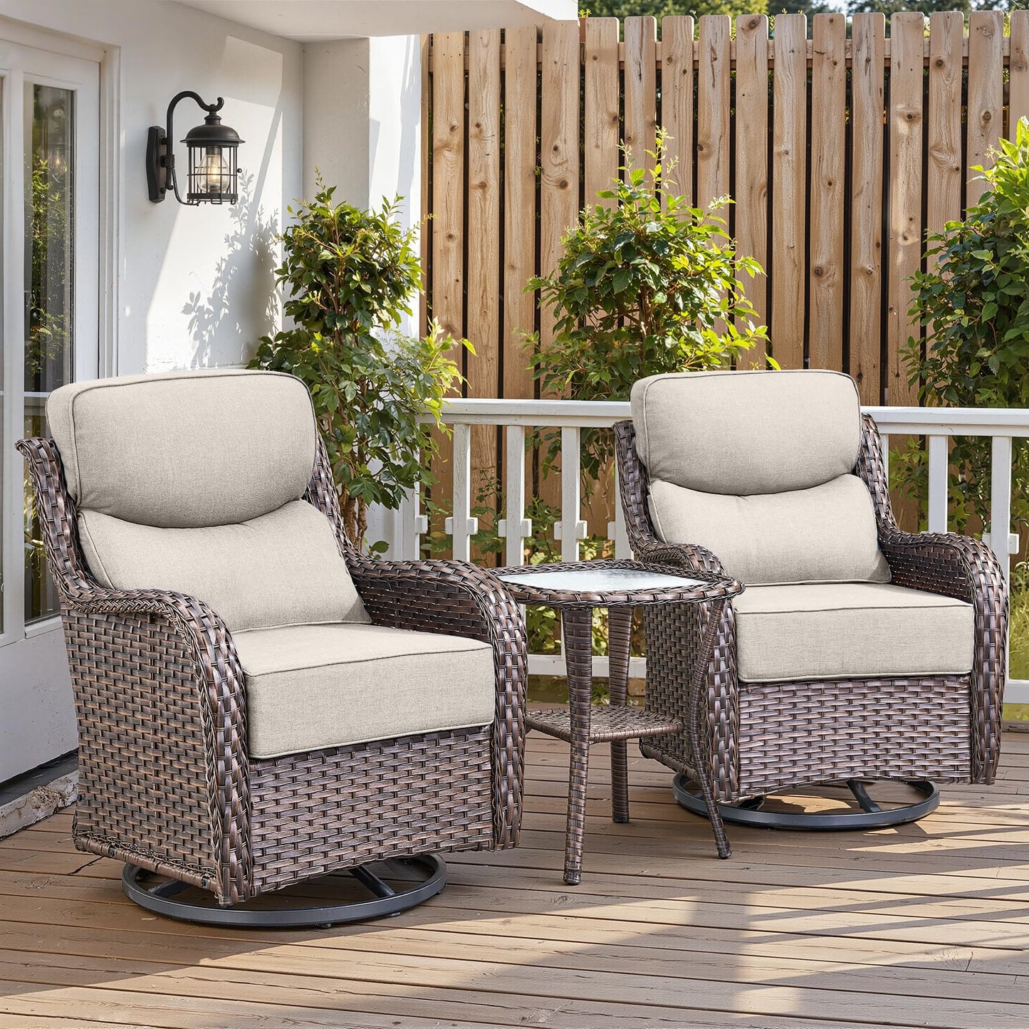 Luxury 6" Thick Cushioned Outdoor Swivel Rocker Patio Chairs with Side Table