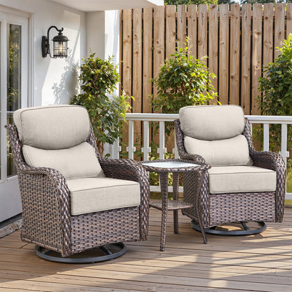 Luxury 6" Thick Cushioned Outdoor Swivel Rocker Patio Chairs with Side Table