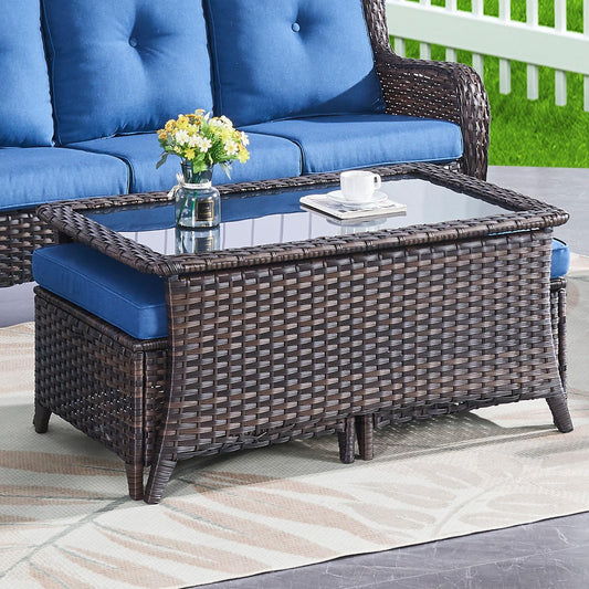 Outdoor Coffee Table with Tempered Glass Top