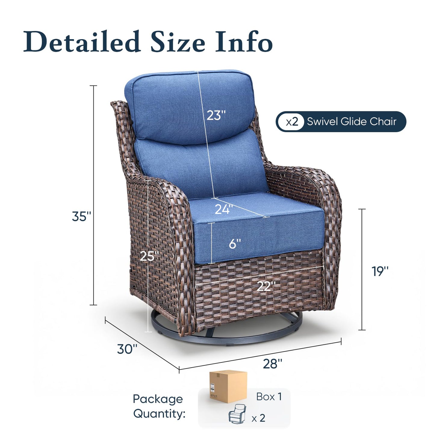 Luxury 6" Thick Cushioned Outdoor Swivel Rocker Patio Chairs of 2