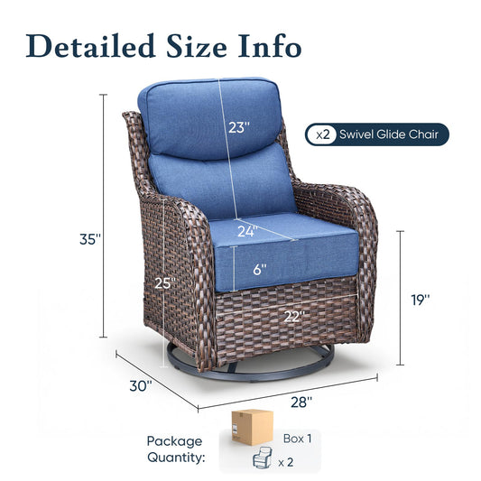 Luxury 6" Thick Cushioned Outdoor Swivel Rocker Patio Chairs of 2