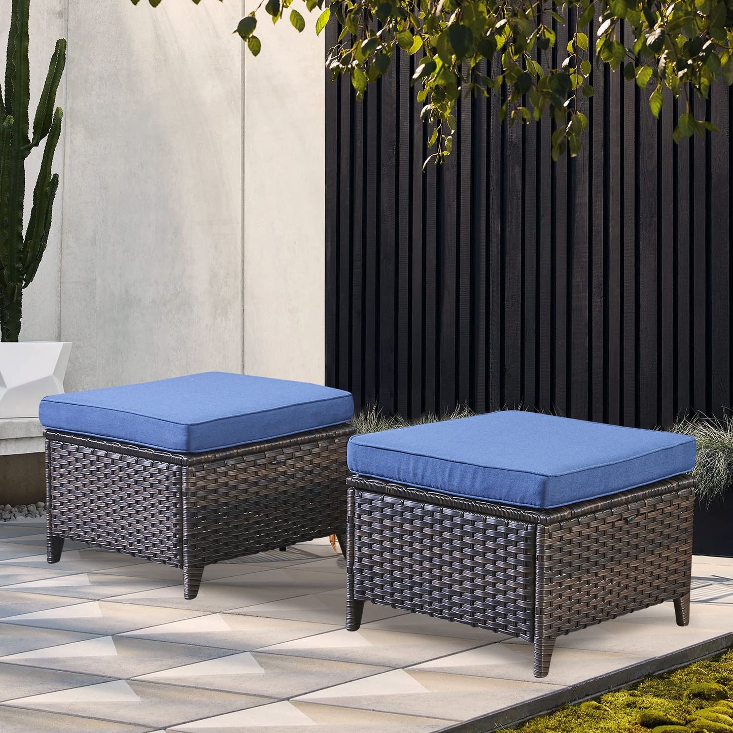 Outdoor Furniture Ottoman Set of 2 Patio Seating Footstool