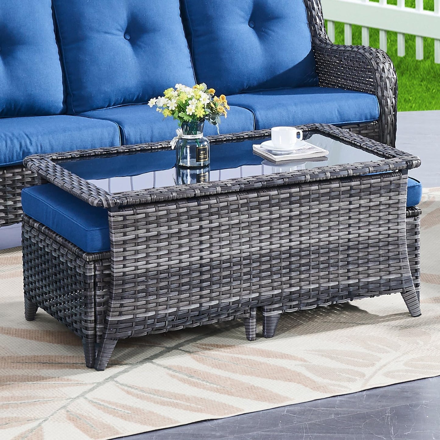 Outdoor Coffee Table with Tempered Glass Top