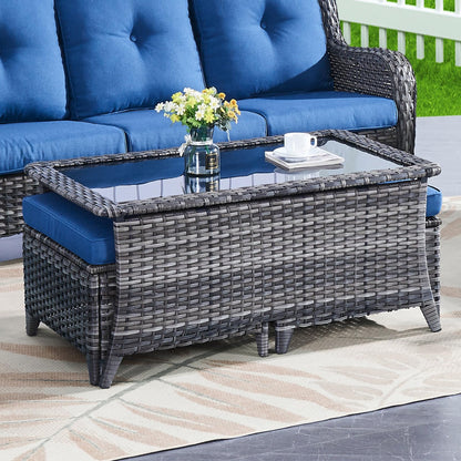Outdoor Coffee Table with Tempered Glass Top
