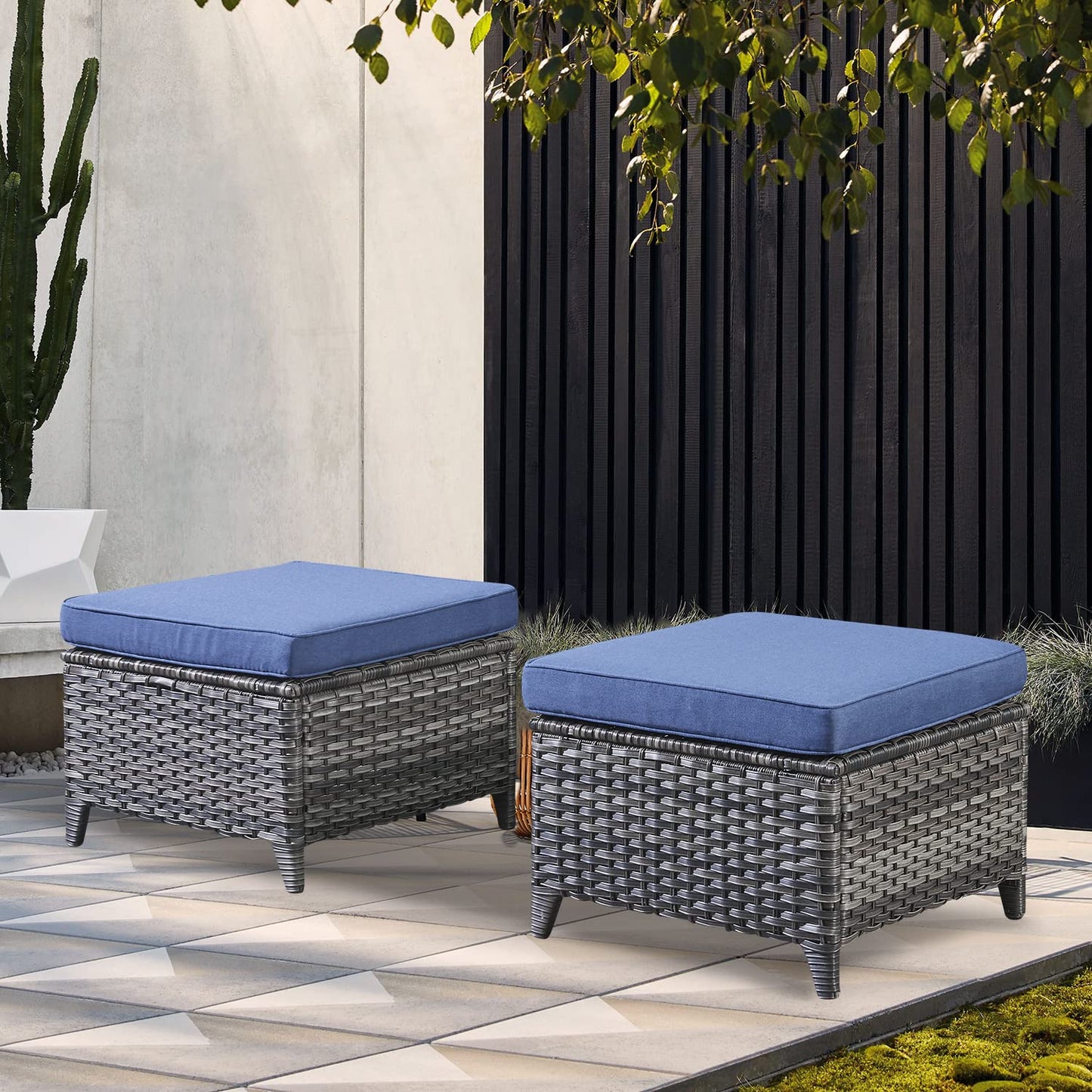 Outdoor Furniture Ottoman Set of 2 Patio Seating Footstool