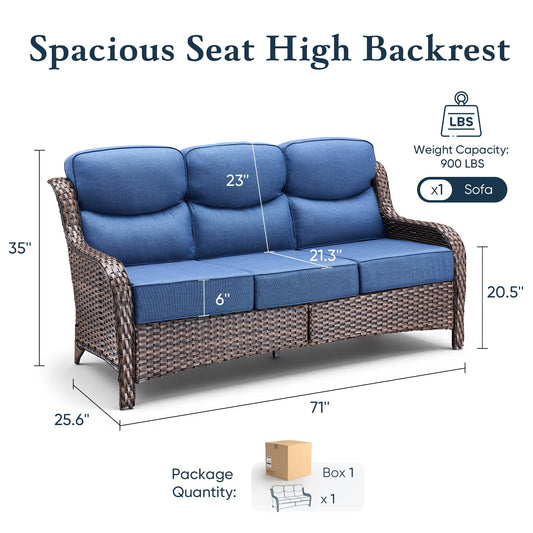 Luxury 6" Thick Cushioned PE Wicker 3-Seater Outdoor Couch