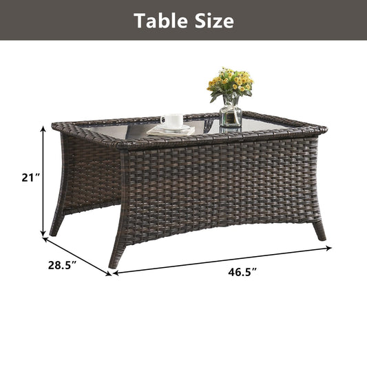 Outdoor Coffee Table with Tempered Glass Top