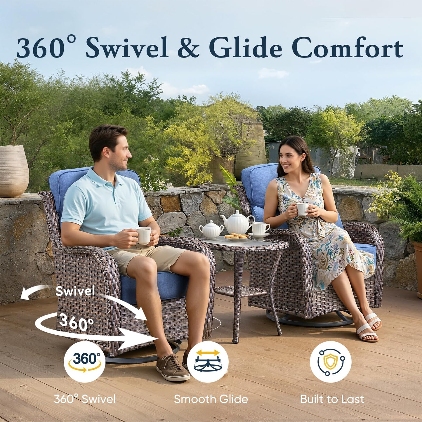 Luxury 6" Thick Cushioned 6 Pieces Patio Furniture Set with Outdoor Couch