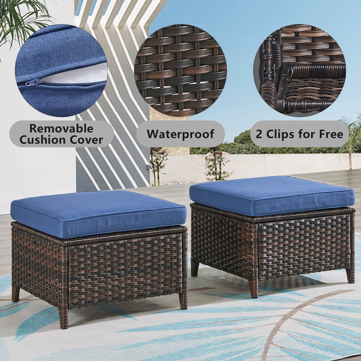 Outdoor Furniture Ottoman Set of 2 Patio Seating Footstool