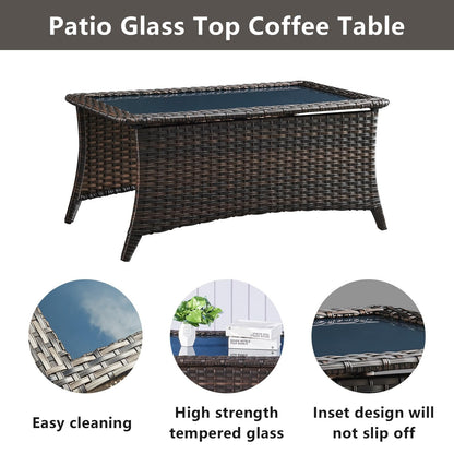 Outdoor Coffee Table with Tempered Glass Top