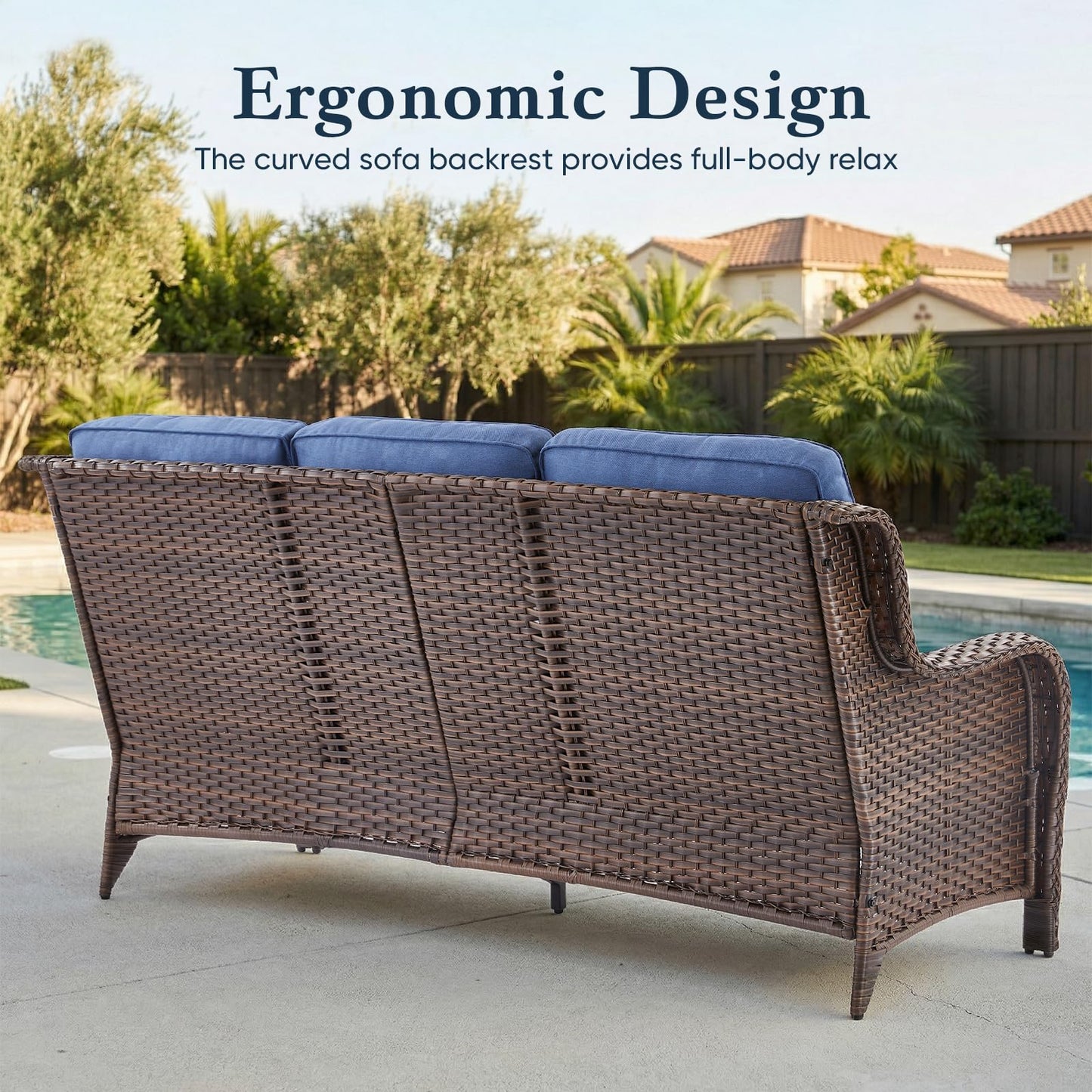 Luxury 6" Thick Cushioned PE Wicker 3-Seater Outdoor Couch