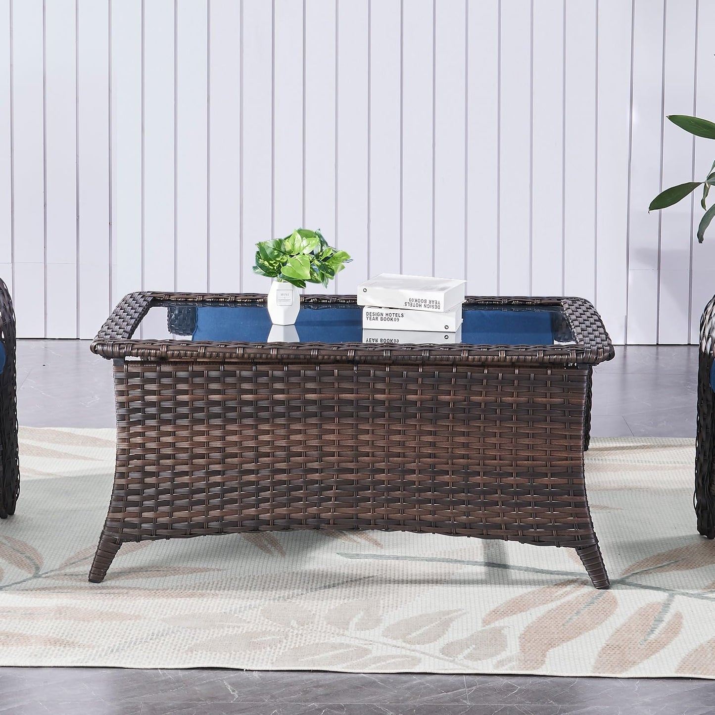 Outdoor Coffee Table with Tempered Glass Top