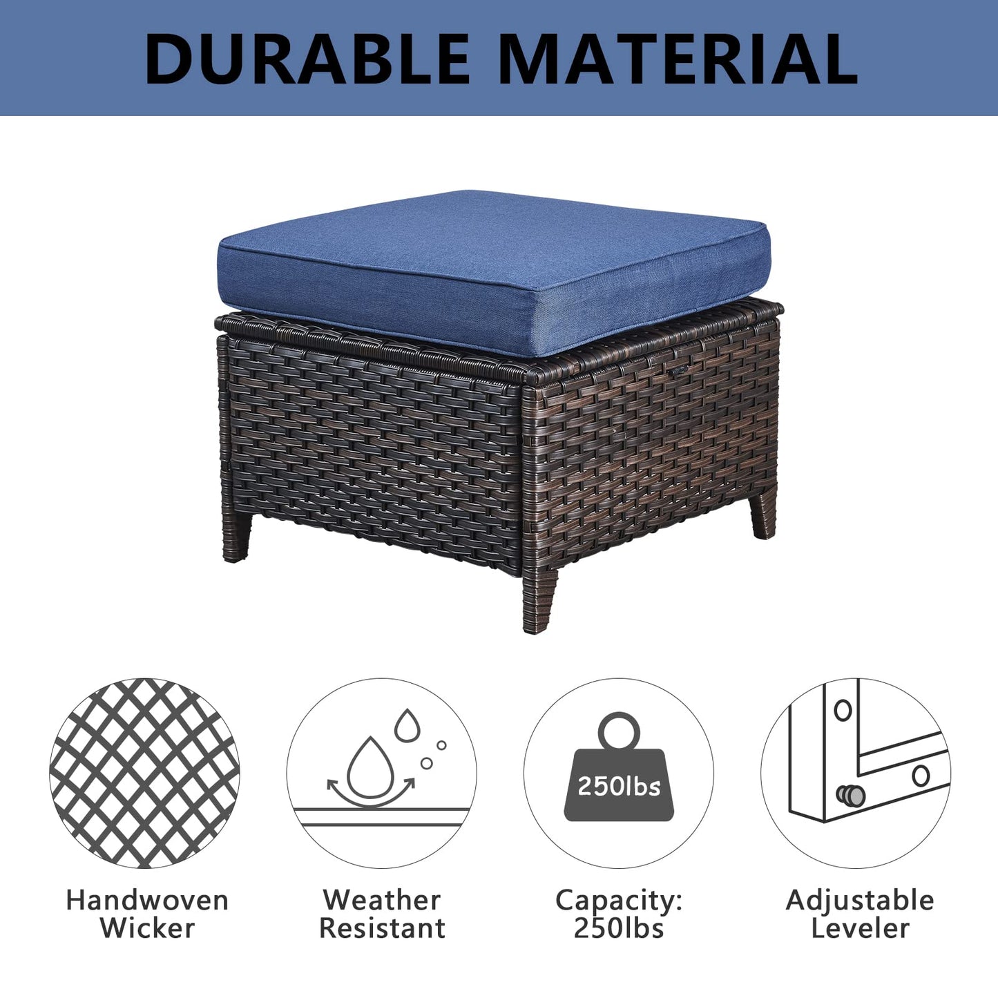 Outdoor Furniture Ottoman Set of 2 Patio Seating Footstool