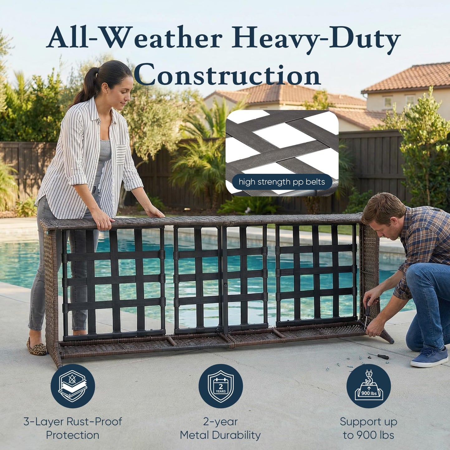 Luxury 6" Thick Cushioned PE Wicker 3-Seater Outdoor Couch