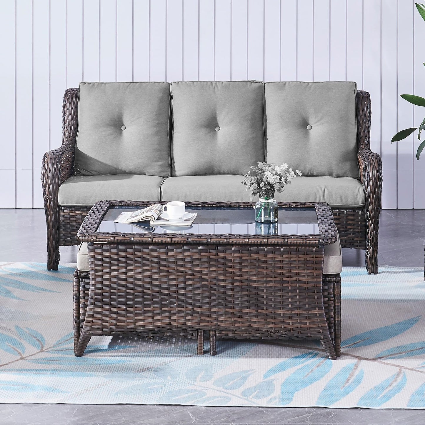 Outdoor Coffee Table with Tempered Glass Top